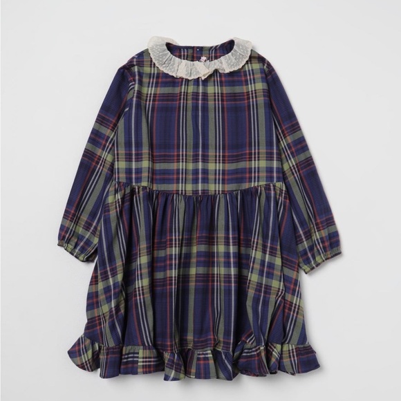 Bonpoint Thays tartan cotton dress lace collar 8A Girls